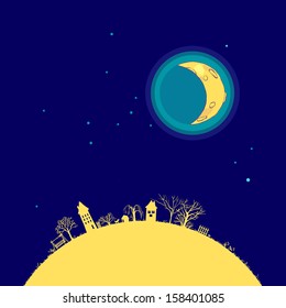Moon in the sky over the landscape fun