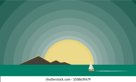 Moon and sky vector. free space for text. wallpaper. background. ship cartoon vector.