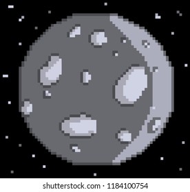 Moon in sky,icon.Pixel art. Vector Illustration isolated on white background.