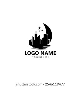 moon skyline logo design vector