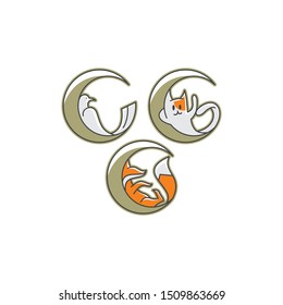 Moon Sleeping Animal logo icon vector