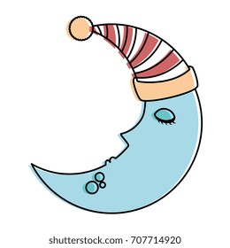 moon with sleeping cap kawaii character