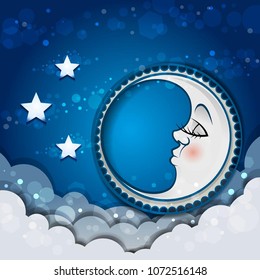 Moon Sleeping In The Clouds And Stars-transparency blending effects-EPS 10