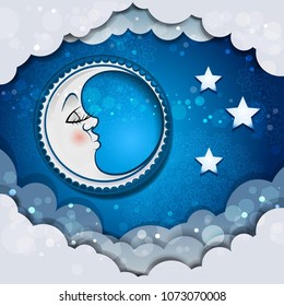 Moon Sleeping In The Clouds And Stars-transparency blending effects and gradient mesh-EPS 10