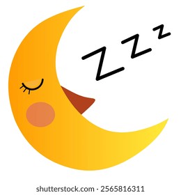 Moon with sleeping face character for bedtime icon.