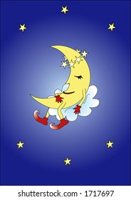 Moon Sleeping on the cloud-vector
