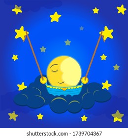 The moon sleeps in a cradle, which two stars shake.