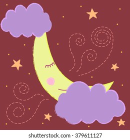 Moon sleeps with stars and clouds