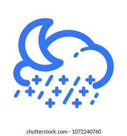 Moon, sleet line vector icon. Snow and rain, cloud illustration. Pictogram from set Weather forecast. Blue isolated on white background.