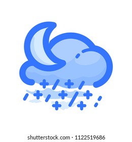Moon, sleet vector icon. Snow and rain, cloud illustration. Blue pictogram from set Weather forecast isolated on white background