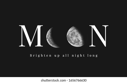 moon slogan with lunar moon illustration on black background