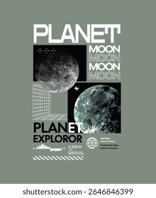 moon slogan with moon planrt in square frame vector illustration