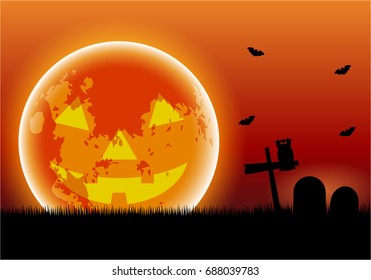 Moon smile on face or lantern for halloween concept