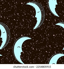 Moon. Space cartoon seamless pattern.  Perfect for design templates, wallpaper, wrapping, fabric and textile. Vector illustration.

