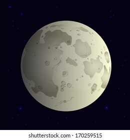 Moon in space. Realistic moon. Vector moon. Moon icon. Vector parish lantern. Moon in sky. Full moon. Vector moon with craters. Earth satellite. Moon surface. Moon. Vector illustration