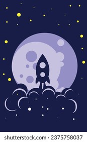 
luna, espacio, cohete, estrellas, cielo