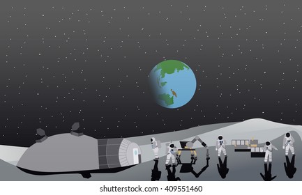 Moon space station vector illustration.