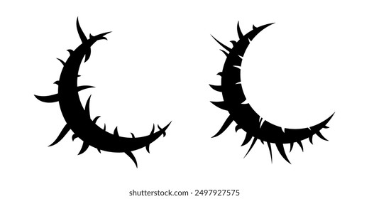 Moon with spikes in goth, punk, emo style. Black moon in goth style. Abstract mystic logo concept. Neo tribal crescent. Vector illustration isolated on white background.