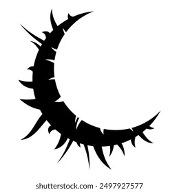 Moon with spikes in goth, punk, emo style. Black moon in goth style. Abstract mystic logo concept. Neo tribal crescent. Vector illustration isolated on white background.