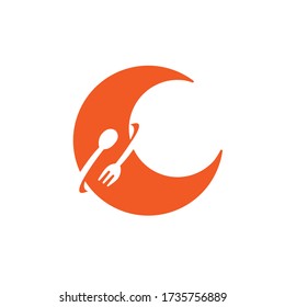 Moon with spoon and fork logo icon design