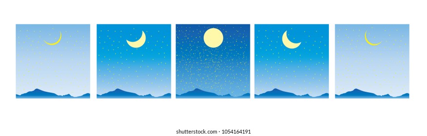moon stages, month, new moon, full moon, lunar calendar, evening, night, starry sky