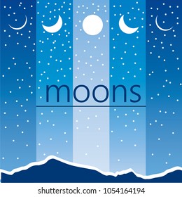 moon stages, month, new moon, full moon, lunar calendar, evening, night, starry sky