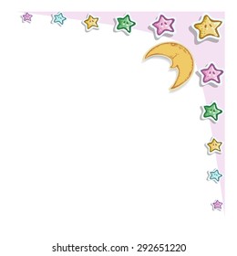 Moon and star background design. Drawing vector background.