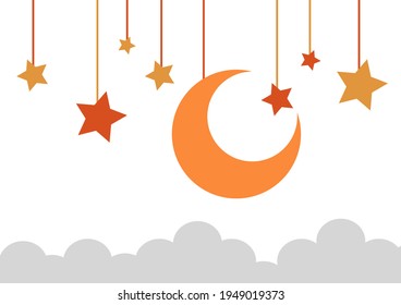 moon and star background with a ramadan theme, with a beautiful bright yellow and orange color blend