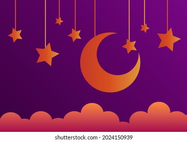 moon and star background with a ramadan theme with gradient technique, with a beautiful bright yellow and orange color blend