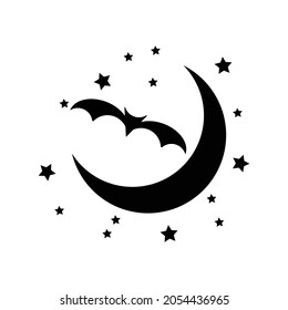 Moon, star, bat icon vector, sign symbol on white background. Flat design style.