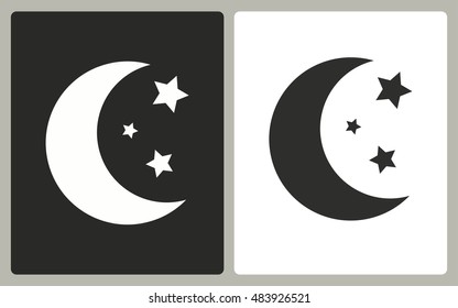 Moon star - black and white icons. Vector illustration.
