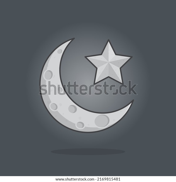 Moon With Star Cartoon Vector Illustration. Moon\
And Star Flat Icon\
Outline