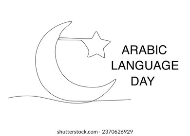 A moon and star celebration of Arabic language day. Arabic language day one-line drawing