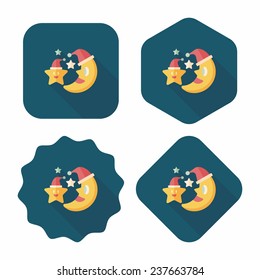 moon and star with Christmas hat flat icon with long shadow, eps10