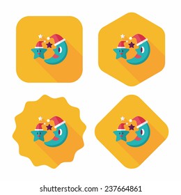 moon and star with Christmas hat flat icon with long shadow, eps10