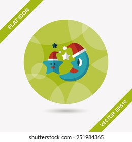 moon and star with Christmas hat flat icon with long shadow, eps10