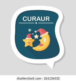 moon and star with Christmas hat flat icon with long shadow, eps10
