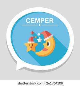 moon and star with Christmas hat flat icon with long shadow, eps10