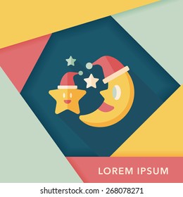 moon and star with Christmas hat flat icon with long shadow, eps10