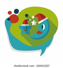 moon and star with Christmas hat flat icon with long shadow, eps10