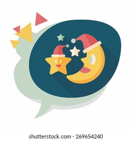 moon and star with Christmas hat flat icon with long shadow, eps10