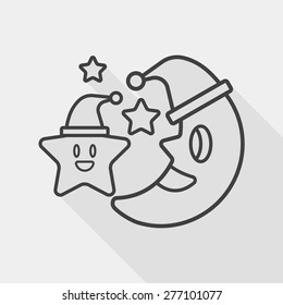 moon and star with Christmas hat flat icon with long shadow, eps, line icon