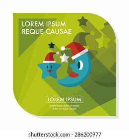 moon and star with Christmas hat flat icon with long shadow, eps10