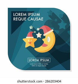 moon and star with Christmas hat flat icon with long shadow, eps10