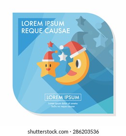 moon and star with Christmas hat flat icon with long shadow, eps10