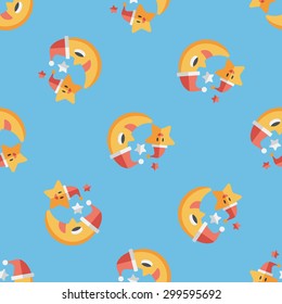 moon and star with Christmas hat flat icon, eps seamless pattern background