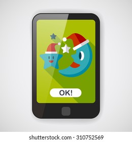 moon and star with Christmas hat flat icon with long shadow, eps10