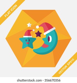 moon and star with Christmas hat flat icon with long shadow, eps10