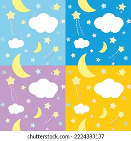 Mondstern- und Cloud-Doodle-Pastellfarben für Kinder, Nahtlose Musterhintergrund-Illustration