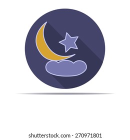 Moon, star and cloud flat style icon